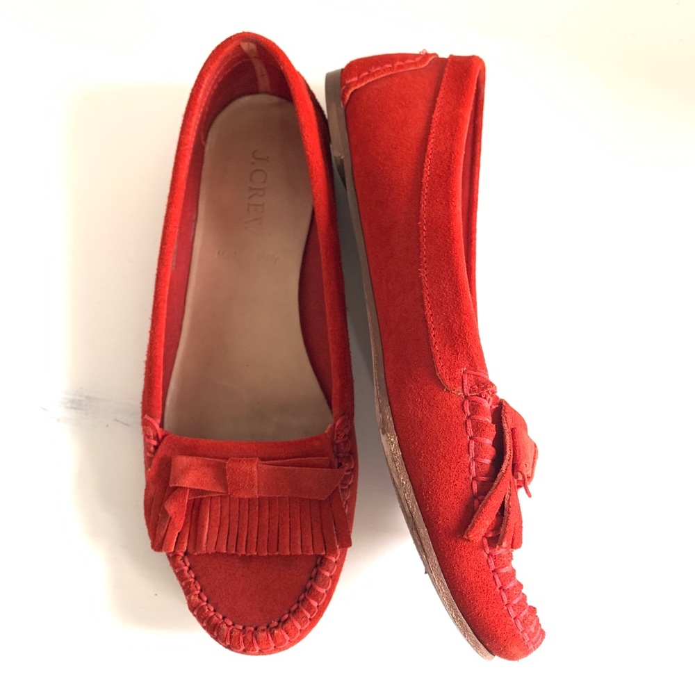 J.CREW Suede Bow Moccasins Size 6 Flats Orange
